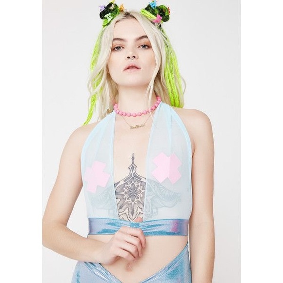 Dolls Kill Tops - Sparkle Fairy Couture Sparkly Blue Crop Top